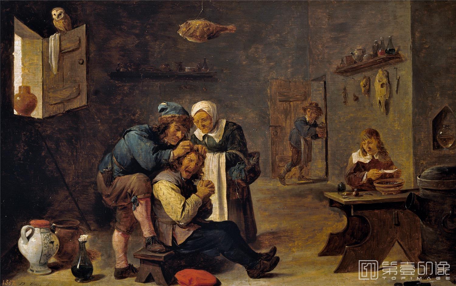 油画-西班牙普拉多美术馆油画藏画-Teniers, David-Operación quirúrgica-38cm x 61cm-2685